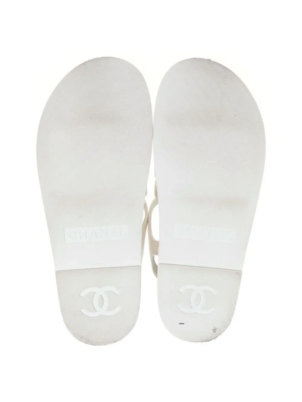 Chanel CC Logo Lace Up Sandals Leather White